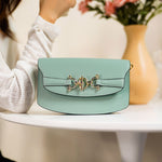 Load image into Gallery viewer, green Leather chain crossbody saddle bag purse

