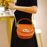 Load image into Gallery viewer, orange Leather half moon crossbody bag
