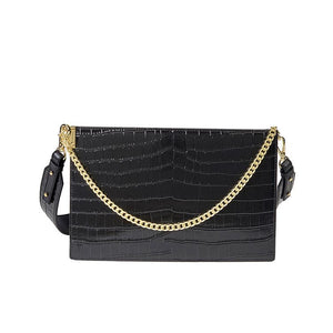 Black Croc-Embossed Chain Strap Shoulder Bag
