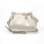 Load image into Gallery viewer, white Soft leather drawstring bucket bag
