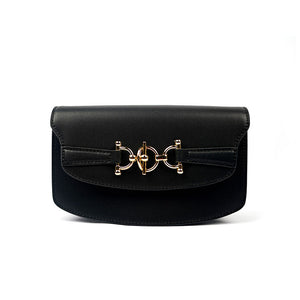 black Leather chain crossbody saddle bag purse