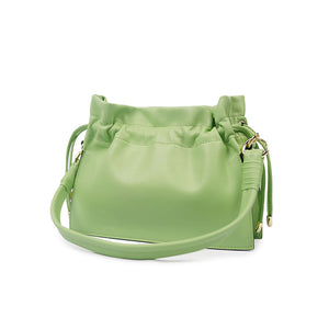 green Soft leather drawstring bucket bag