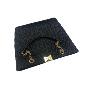 Black leather quilted tote bag black with gold chain strap handbags