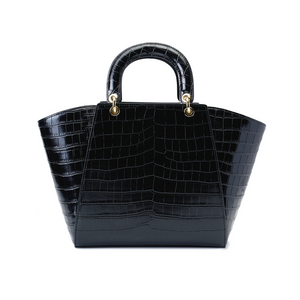 Beg tote kulit croc-Embossed besar dengan tali selempang
