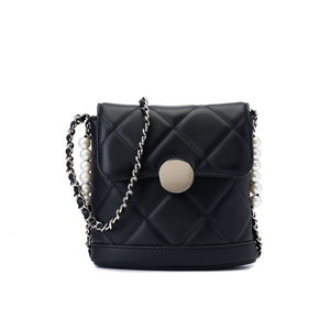 Quilted Shoulder Bag with Pearl Chain Strap