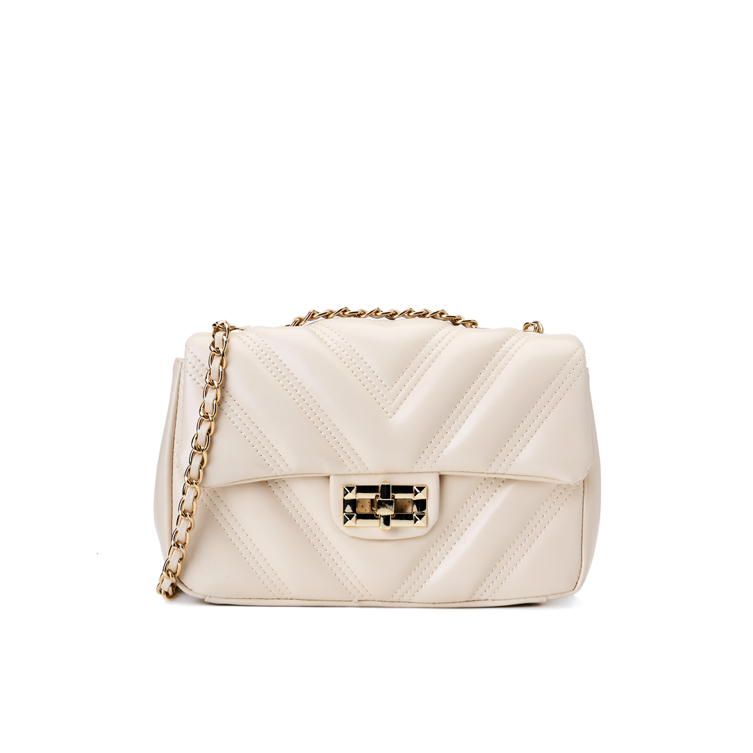 White Classic Puffy Quilted Crossbody Bag Chain Strap