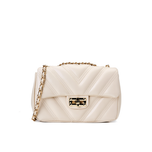 White Classic Puffy Quilted Crossbody Bag Chain Strap