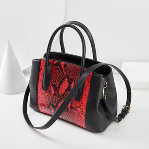 Red Snake Embossed Leather Handbag