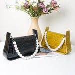Load image into Gallery viewer, JA 1995 Leather Croc-Embossed Bag with Pearl Chain.
