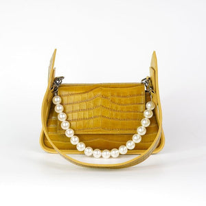 Yellow chanel pearl chain handbag
